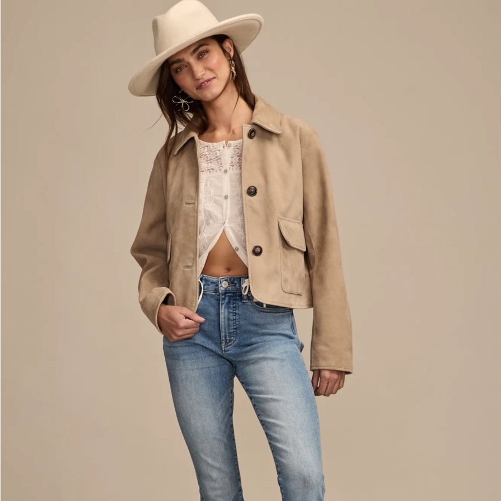 Lucky Brand Genuine Goat Suede Leather Jacket Tan Size M NWT - Picture 2 of 14